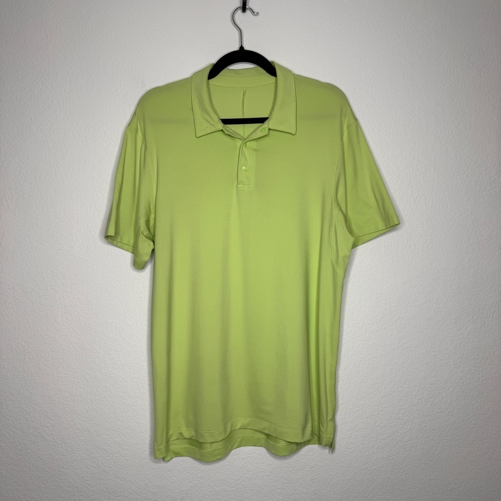 Lululemon Performance Polo Shirt Lime Green Snap Collar Lightweight Size L